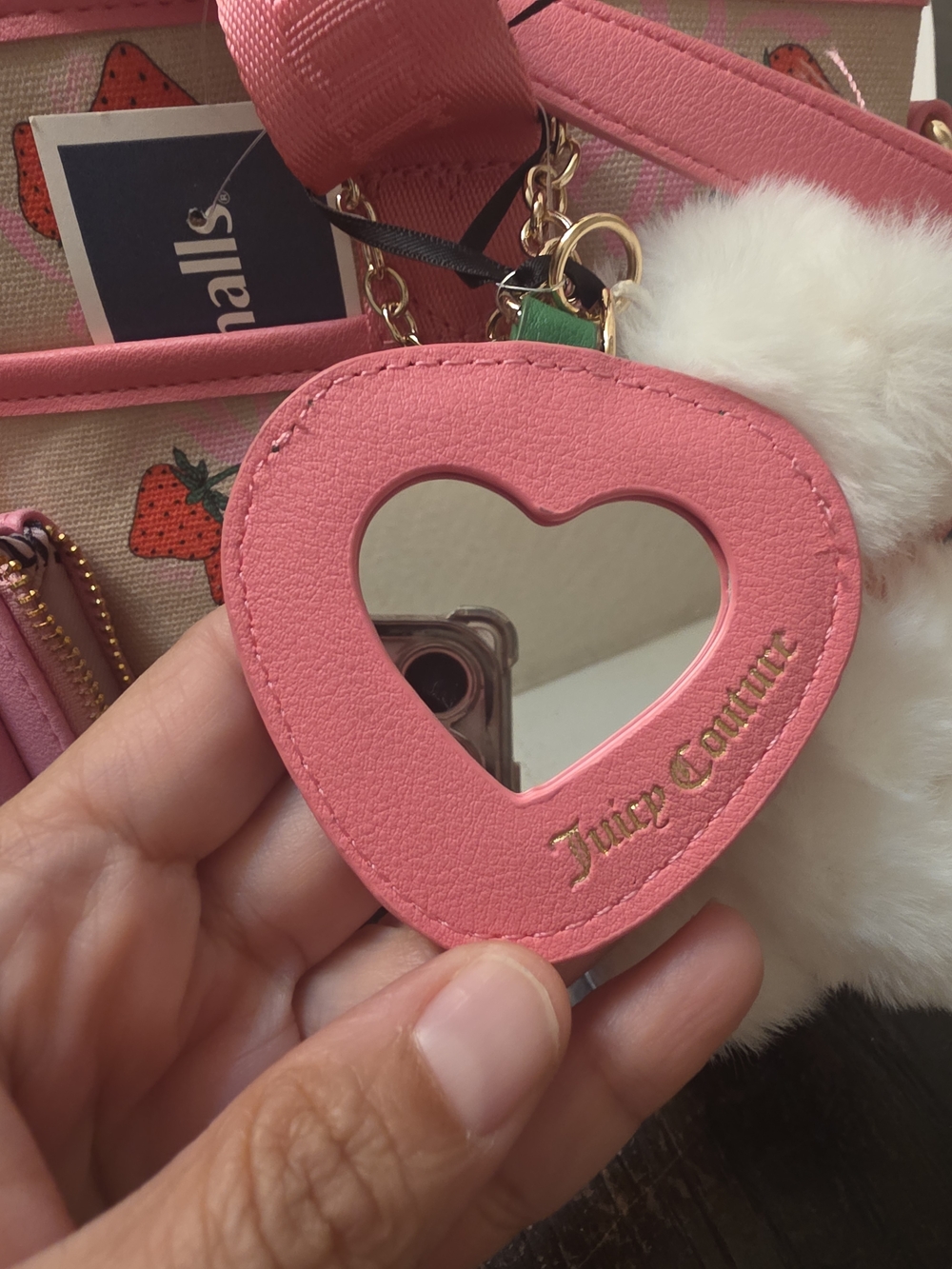 Juicy Couture Pink Heart Mirror Keychain with Pom Charm - Picture 3 of 8
